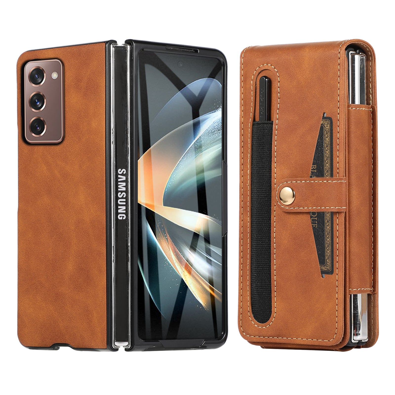 For Samsung Galaxy Z Fold2 5G Full Protection PC PU Leather Phone Case Card Slot Glass Film Cover Shell with Stylus For Samsung Galaxy Z Fold2 5G Full Protection PC PU Leather Phone Case Card Slot Glass Film Cover Shell with Stylus